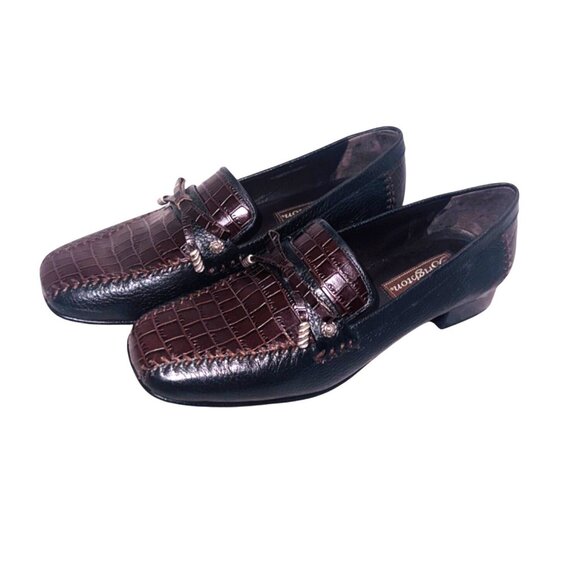 Brighton Brown Kent Loafers 7.5 Brown Black Croc Embossed Leather Slip-On Shoes - Picture 2 of 11